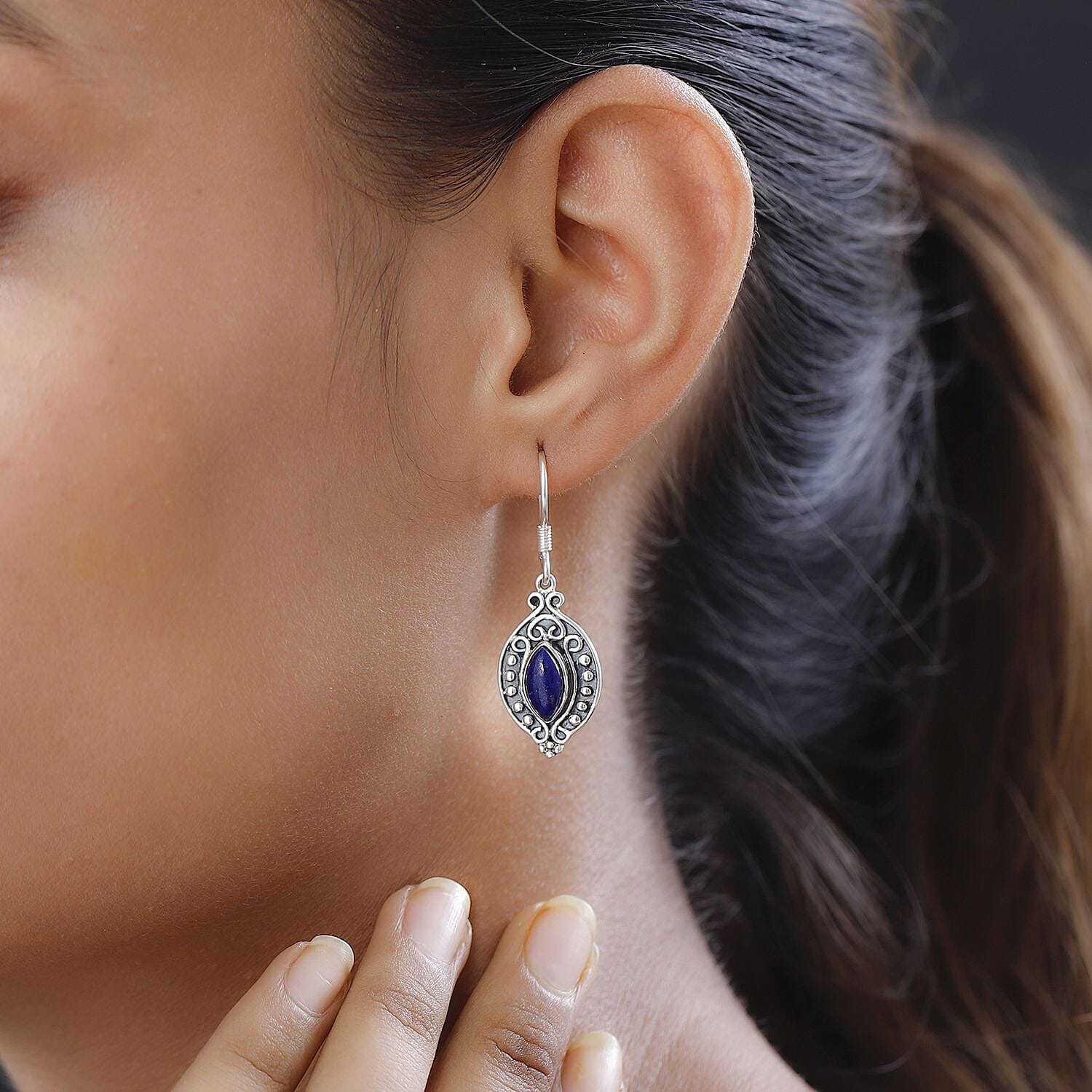 Lapis Lazuli 3.00 ctw Dangle Earrings in Sterling Silver