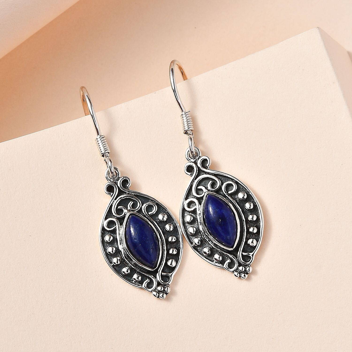 Lapis Lazuli 3.00 ctw Dangle Earrings in Sterling Silver