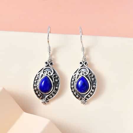 Lapis Lazuli Dangle Earrings in Sterling Silver 5.50 ctw image number 3