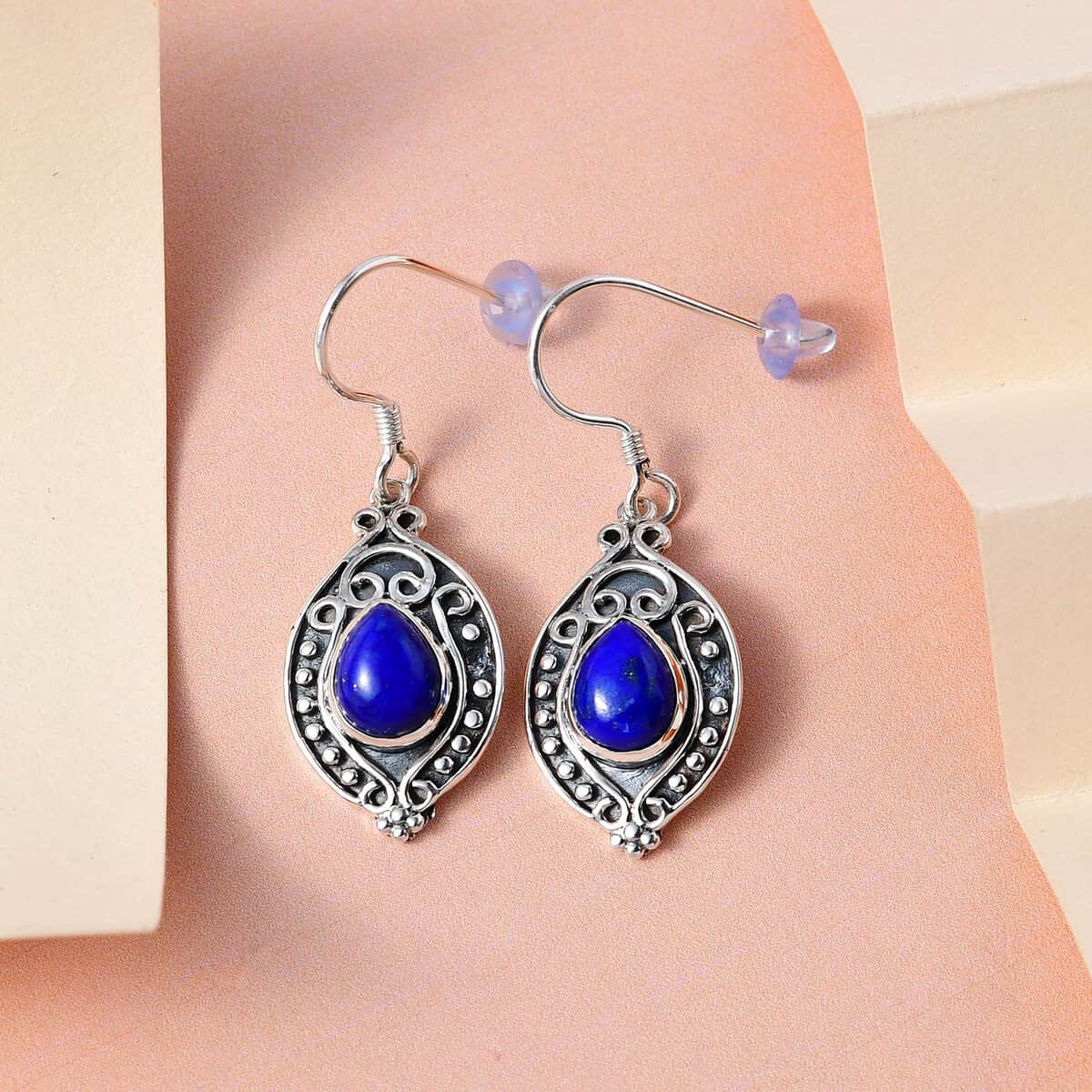 Lapis Lazuli Dangle Earrings in Sterling Silver 5.50 ctw image number 4