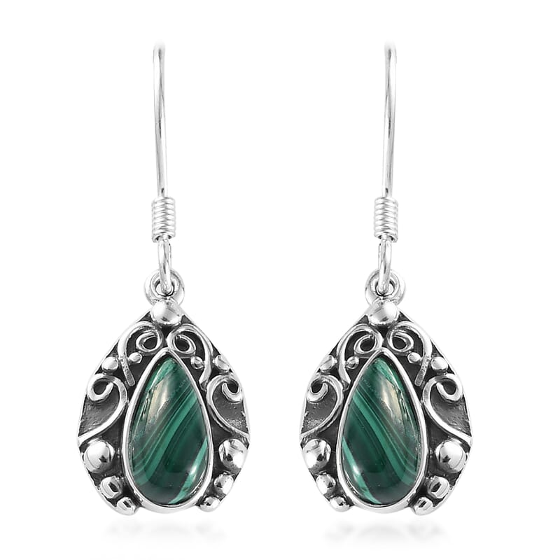 African Malachite Earrings in Sterling Silver 4.00 ctw