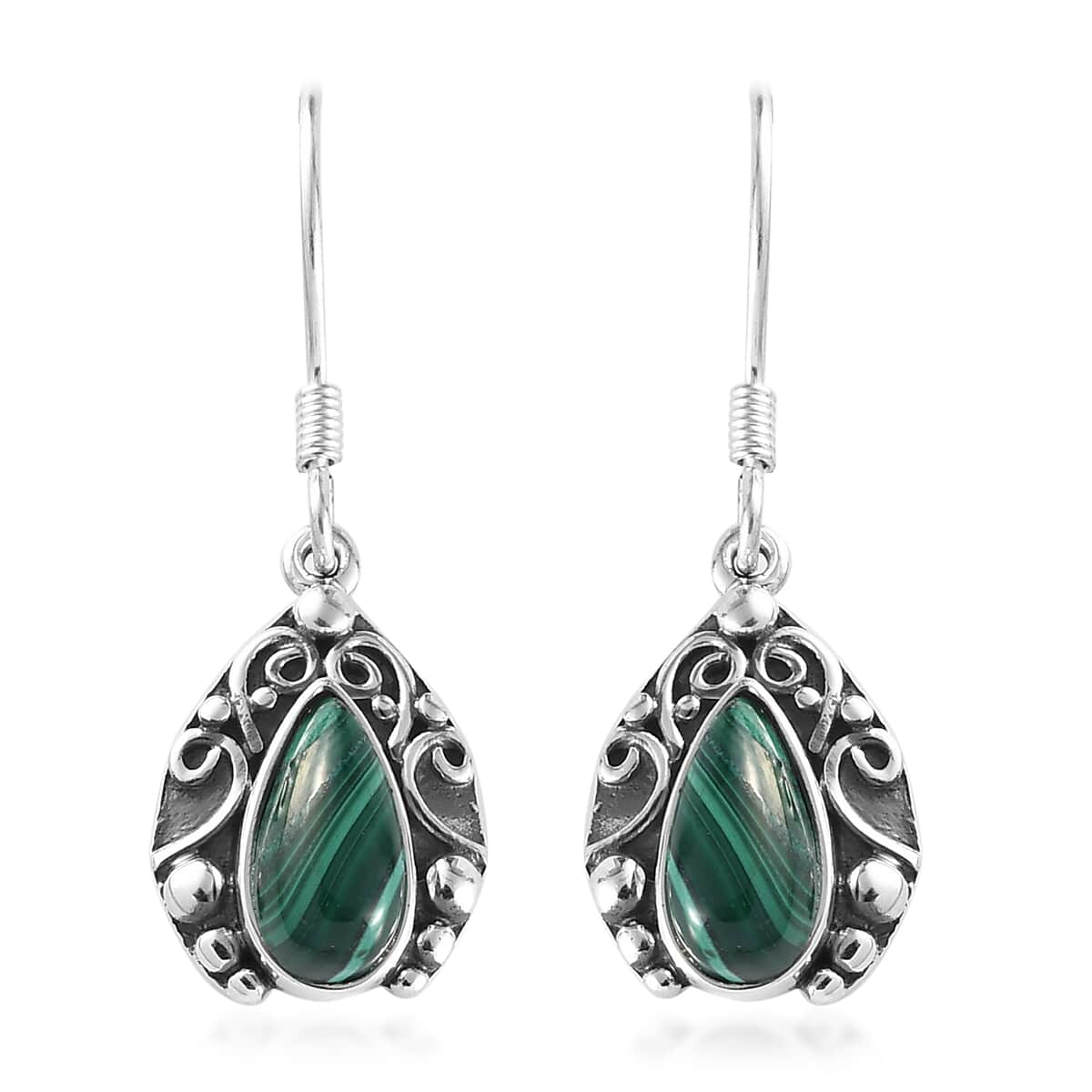 African Malachite Earrings in Sterling Silver 4.00 ctw image number 0
