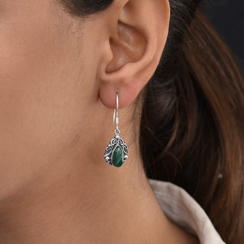 African Malachite Earrings in Sterling Silver 4.00 ctw