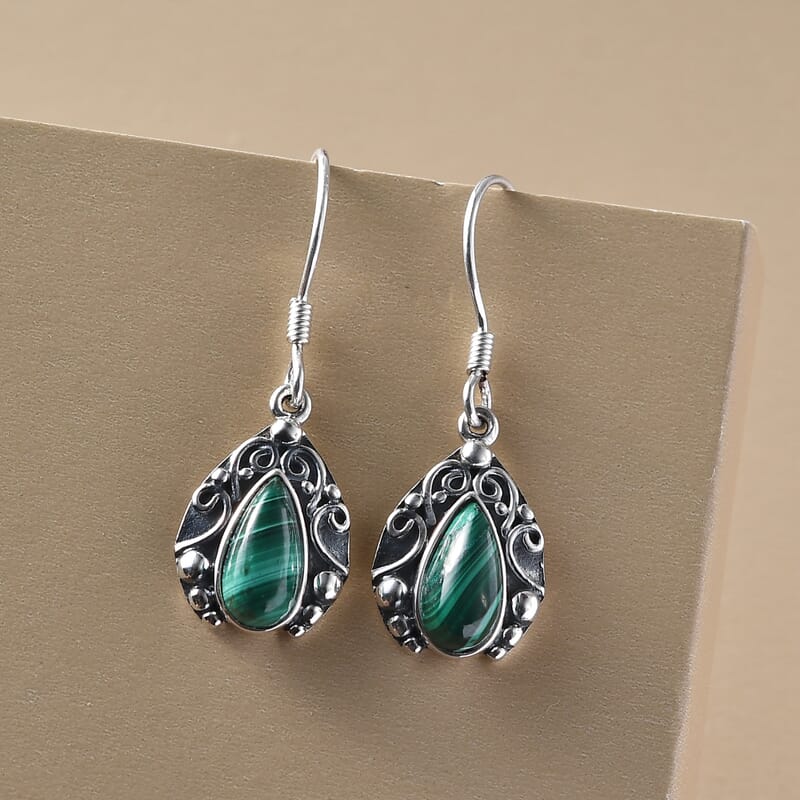 African Malachite Earrings in Sterling Silver 4.00 ctw