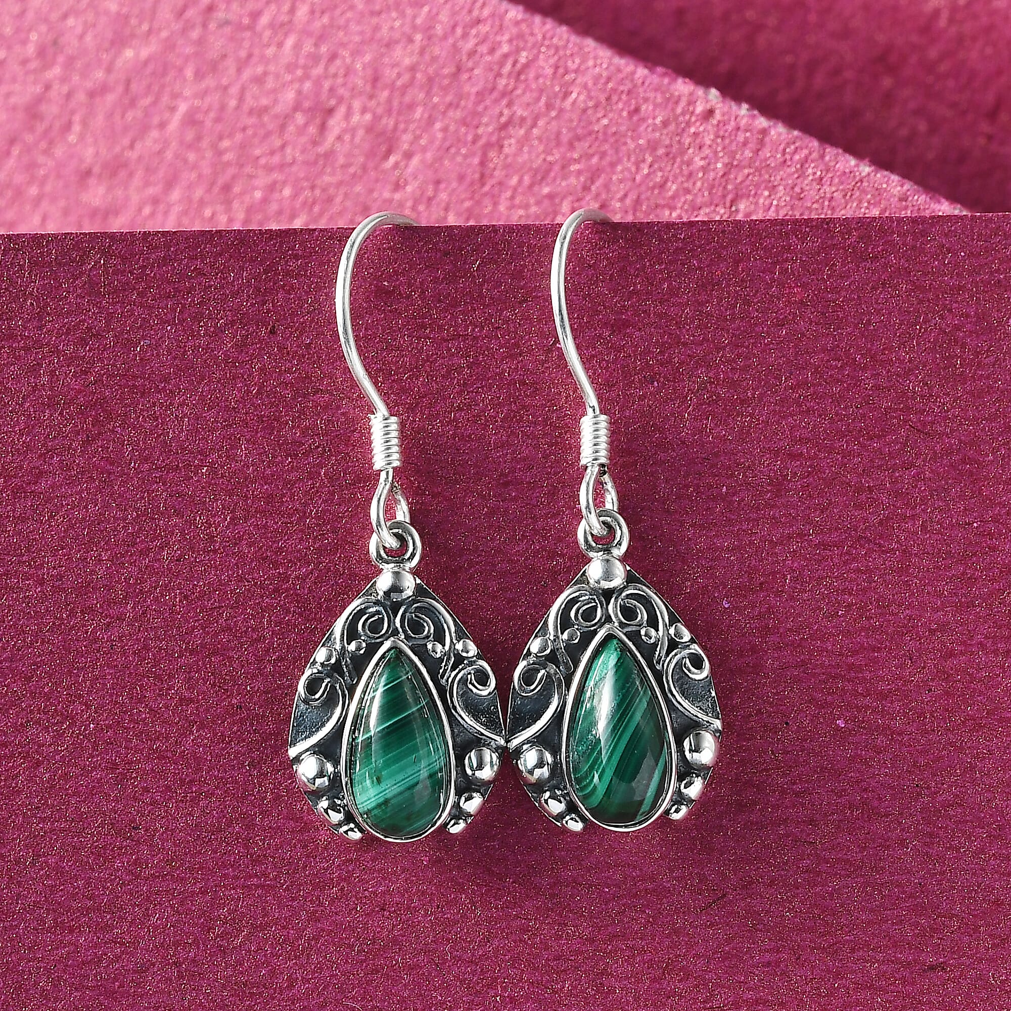African Malachite Earrings in Sterling Silver 4.00 ctw