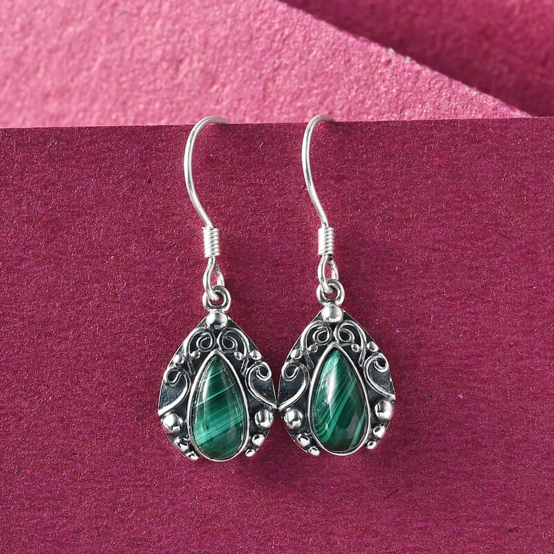 African Malachite Earrings in Sterling Silver 4.00 ctw