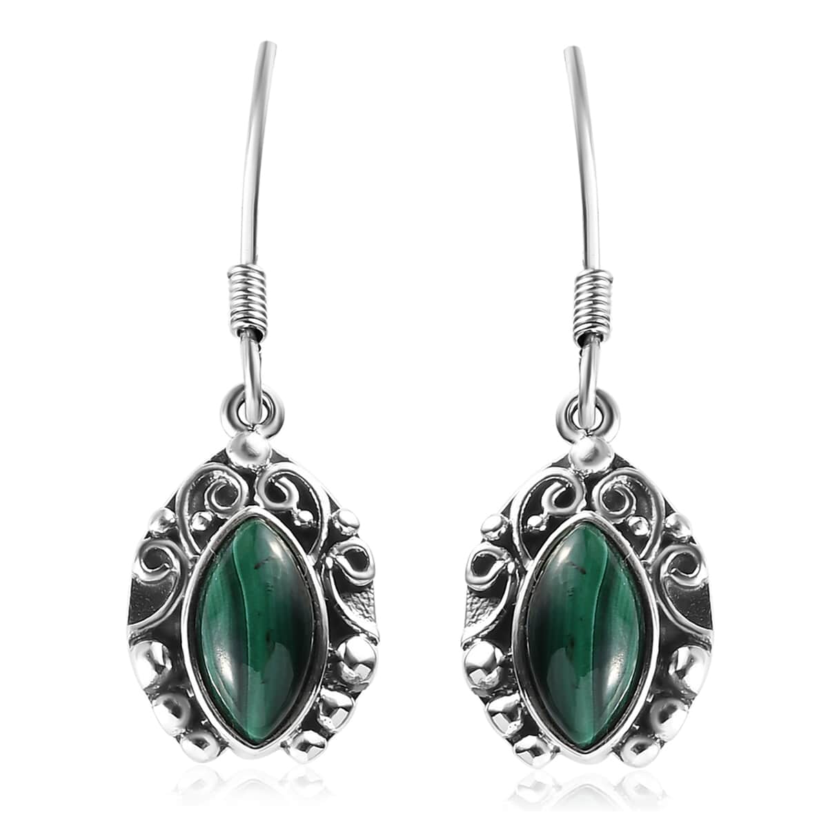 African Malachite Earrings in Sterling Silver 3.00 ctw image number 0
