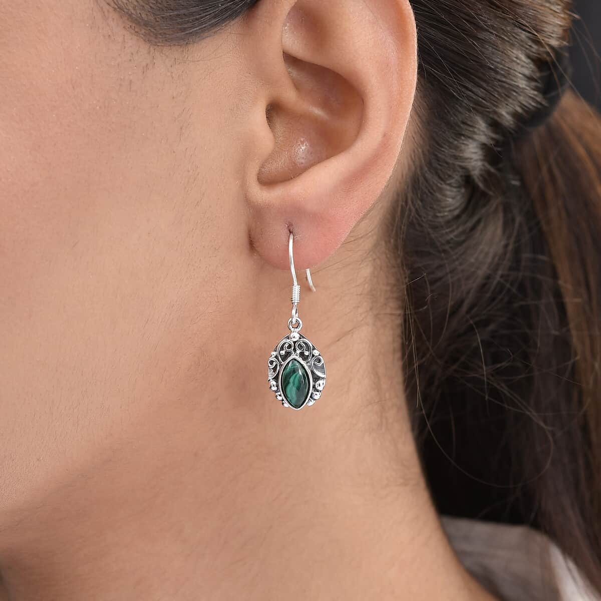 African Malachite Earrings in Sterling Silver 3.00 ctw image number 1