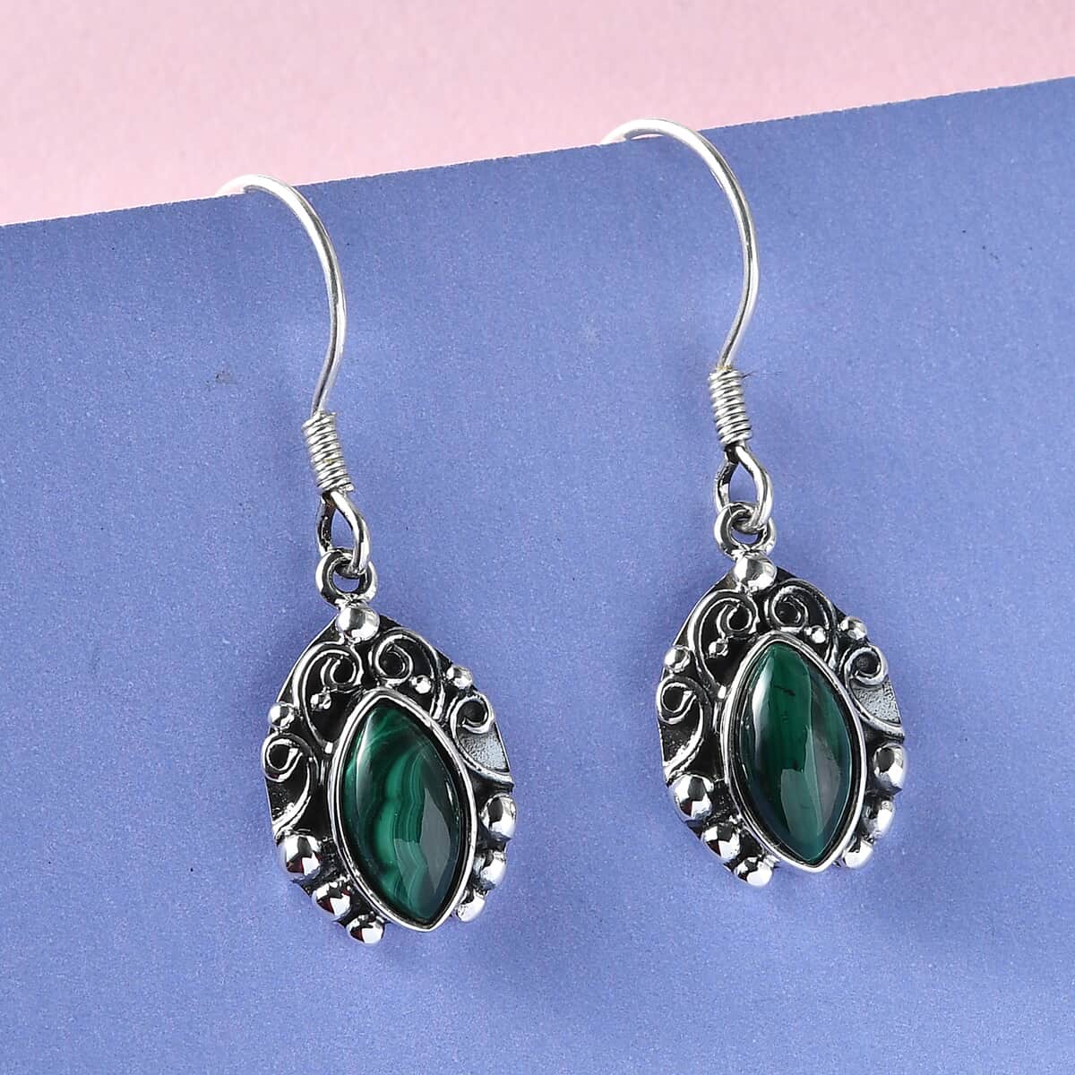 African Malachite Earrings in Sterling Silver 3.00 ctw image number 3