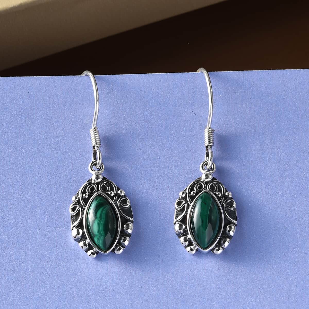 African Malachite Earrings in Sterling Silver 3.00 ctw image number 4