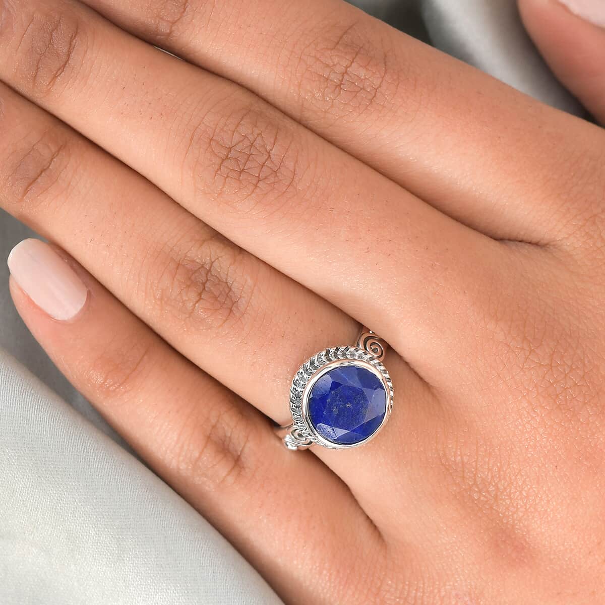 Lapis Lazuli Solitaire Ring in Sterling Silver 3.90 ctw image number 2