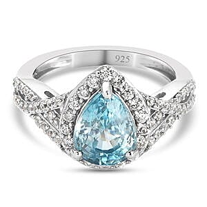 Blue Zircon and Multi Gemstone 3.23 ctw Ring in Platinum Over Sterling Silver (Size 6.5)