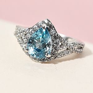 Blue Zircon and Multi Gemstone 3.23 ctw Ring in Platinum Over Sterling Silver (Size 6.5)