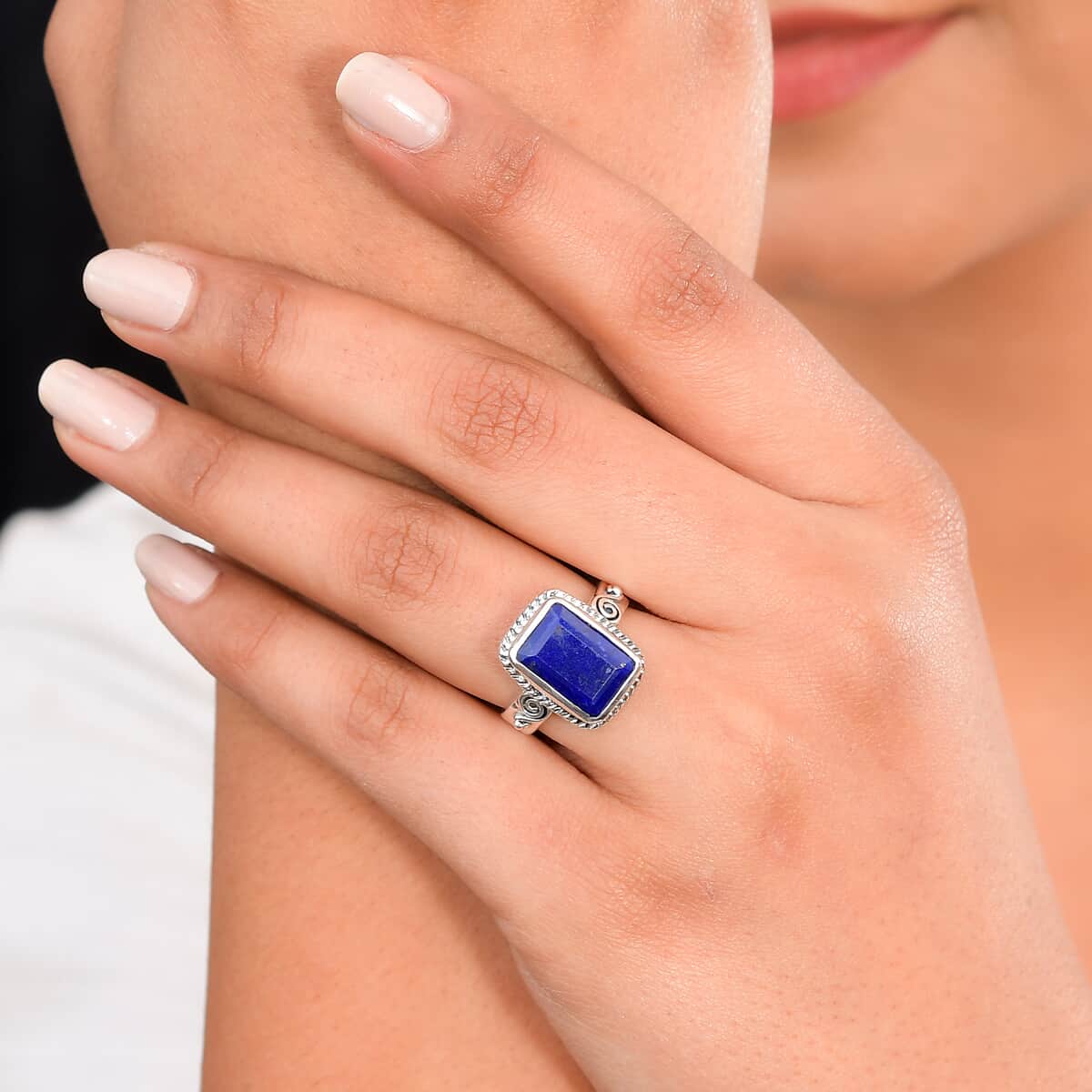 Lapis Lazuli Solitaire Ring in Sterling Silver (Size 6.0) 5.20 ctw image number 2