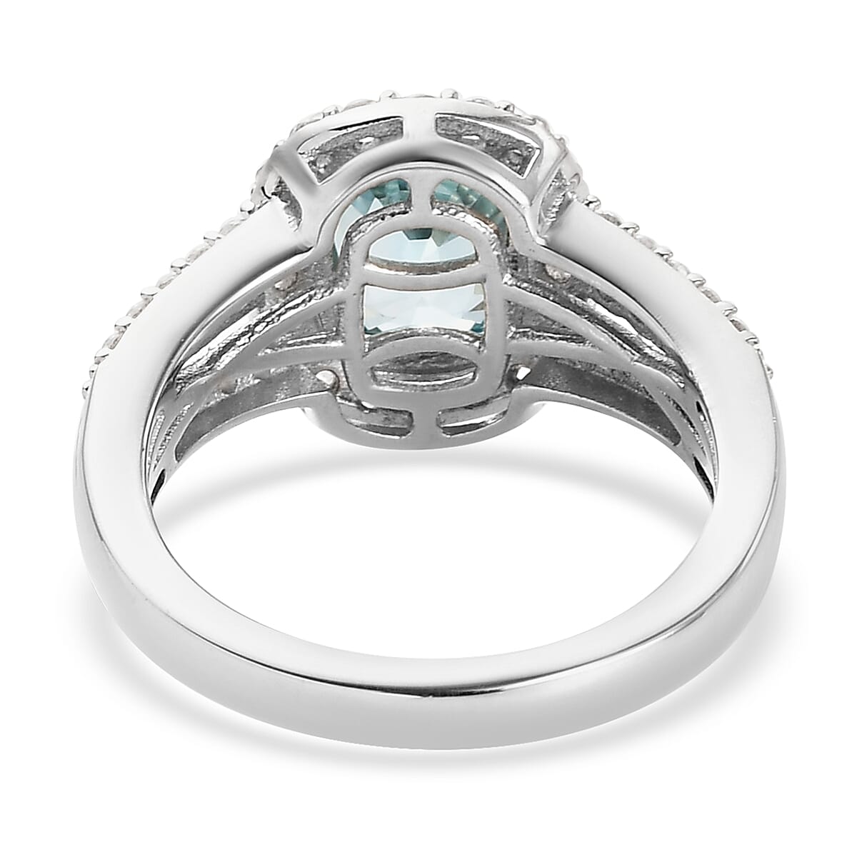 Blue Zircon and White Zircon 3.80 ctw Ring in Platinum Over Sterling Silver (Size 5.5)