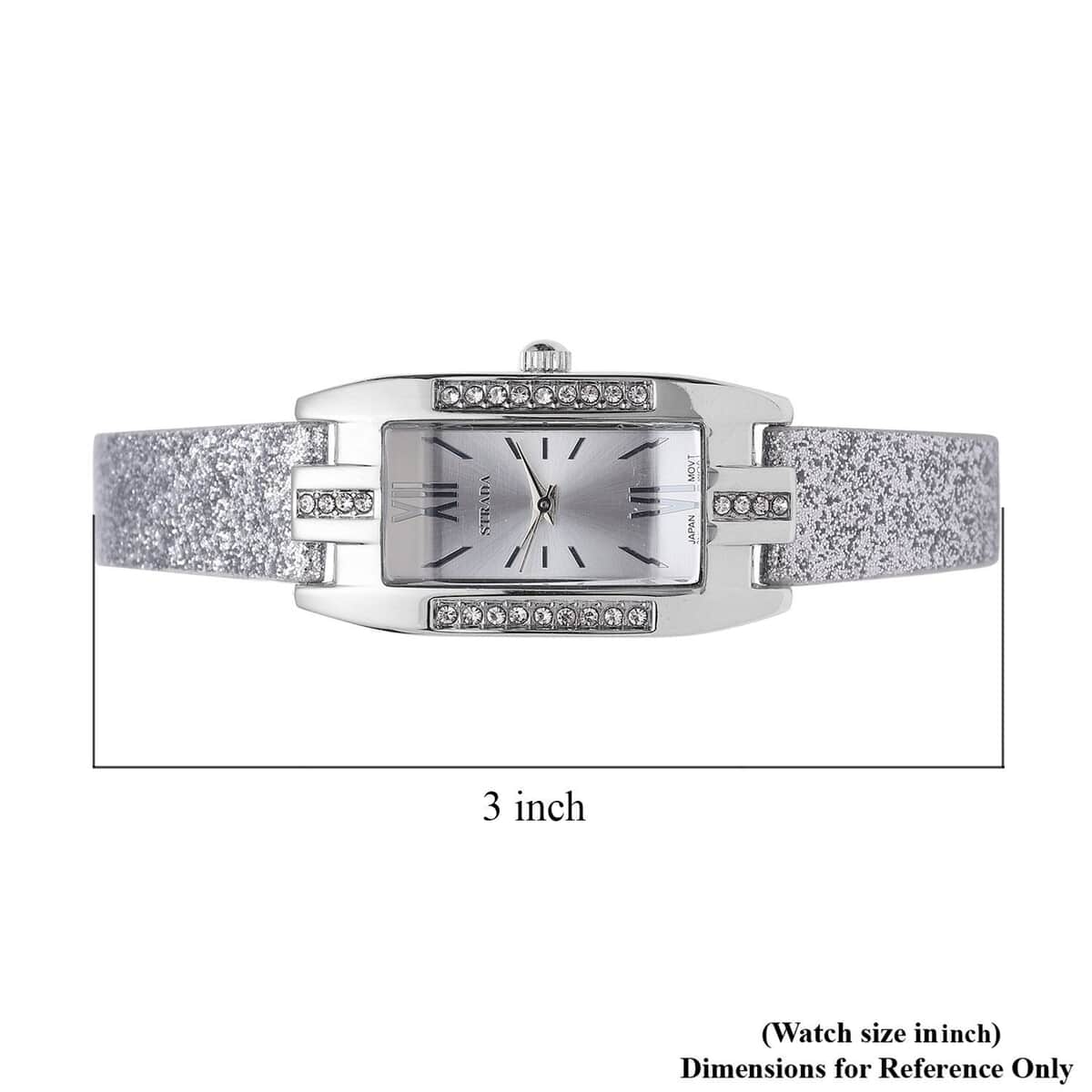 STRADA Austrian Crystal Japanese Movement Rectangular Dial Watch with Silver Stardust Faux Leather Strap (37.84x20.30mm) (5.50-7.70 Inches) image number 6