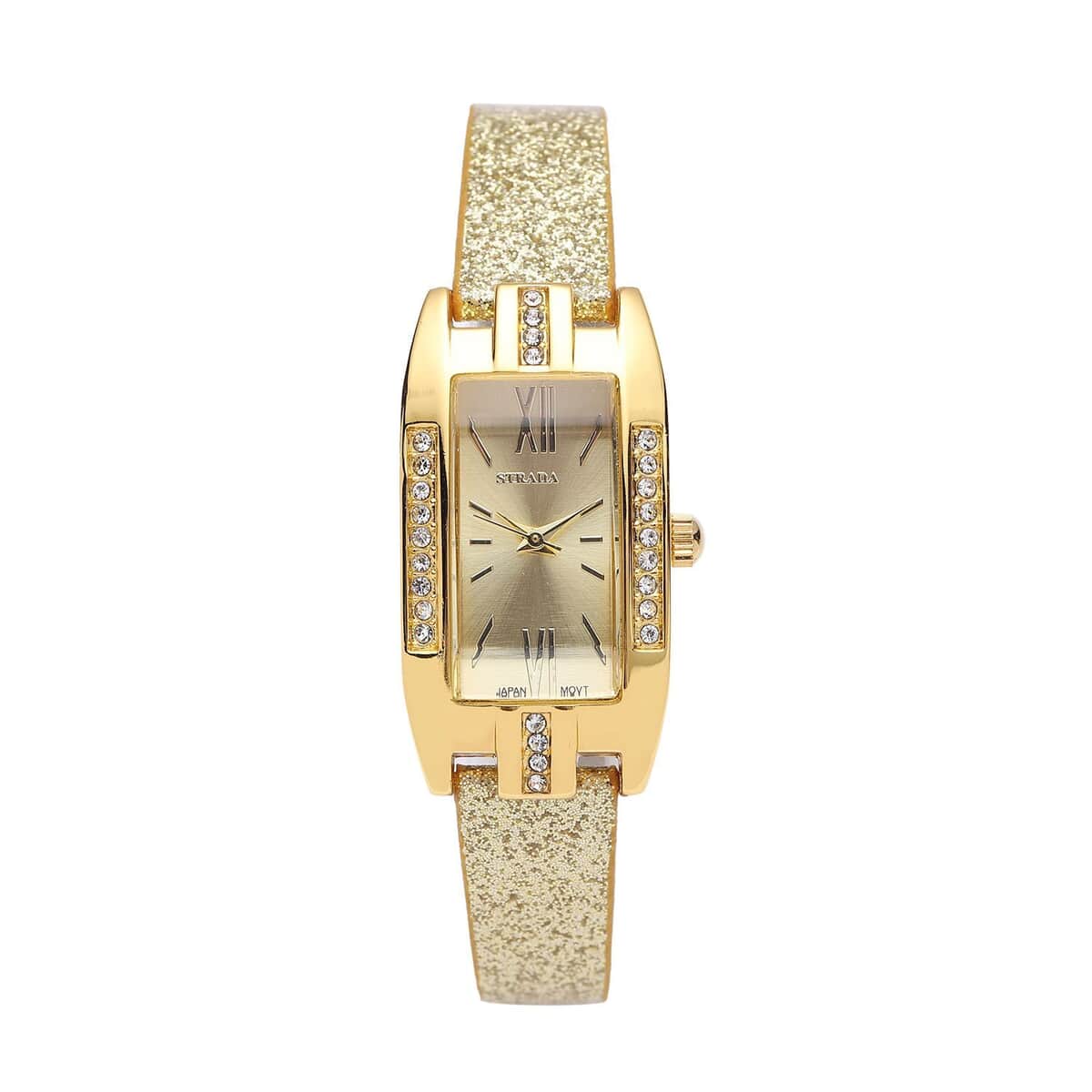 Strada Austrian Crystal Japanese Movement Rectangular Dial Watch with Gold Stardust Faux Leather Strap (37.84x20.30mm) (5.50-7.70 Inches) image number 0