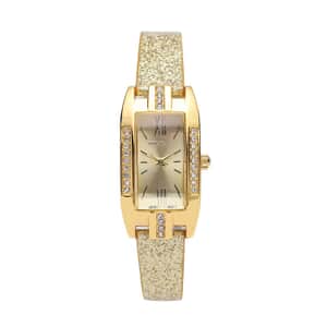 Strada Austrian Crystal Japanese Movement Rectangular Dial Watch with Gold Stardust Faux Leather Strap (37.84x20.30mm) (5.50-7.70 Inches)