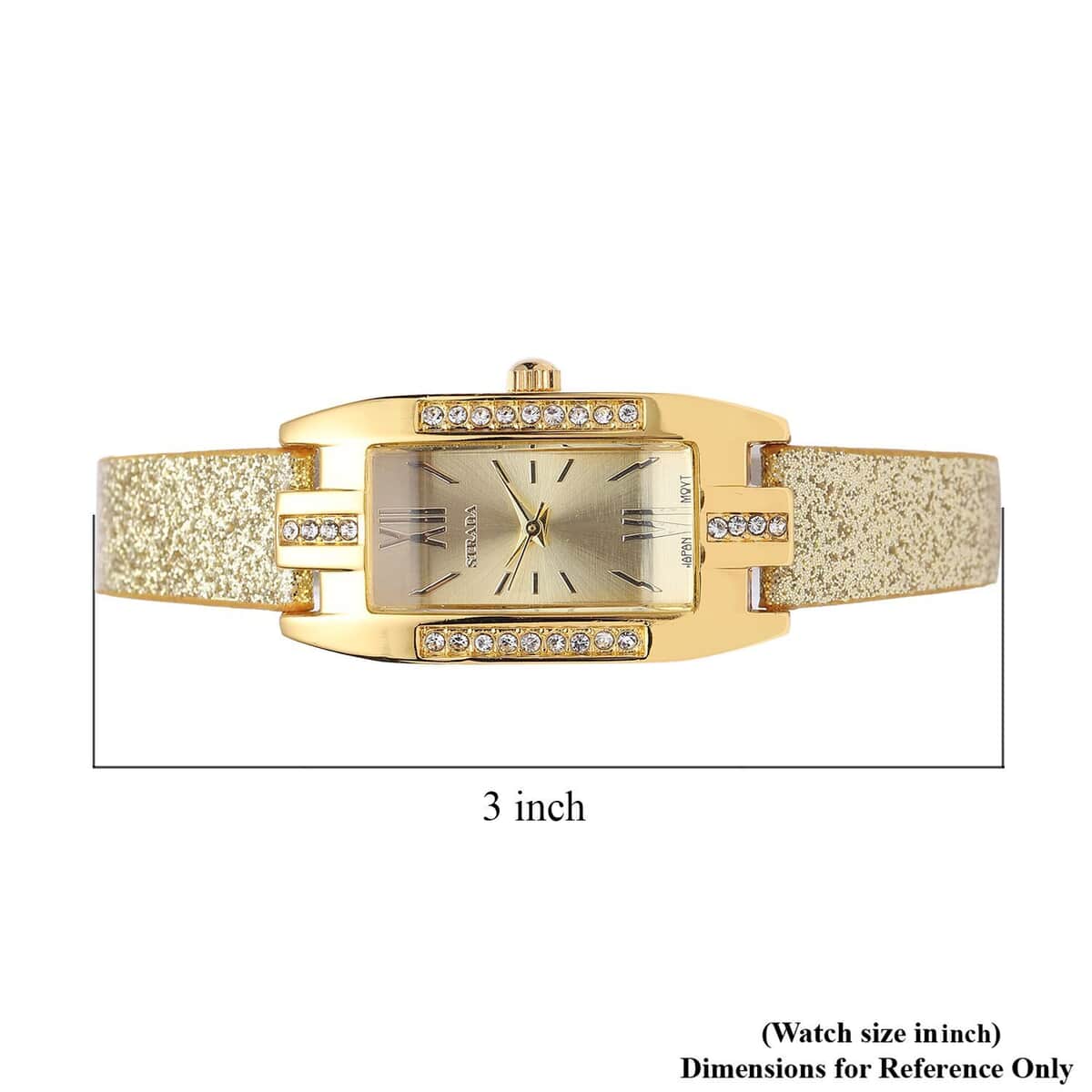 Strada Austrian Crystal Japanese Movement Rectangular Dial Watch with Gold Stardust Faux Leather Strap (37.84x20.30mm) (5.50-7.70 Inches) image number 6