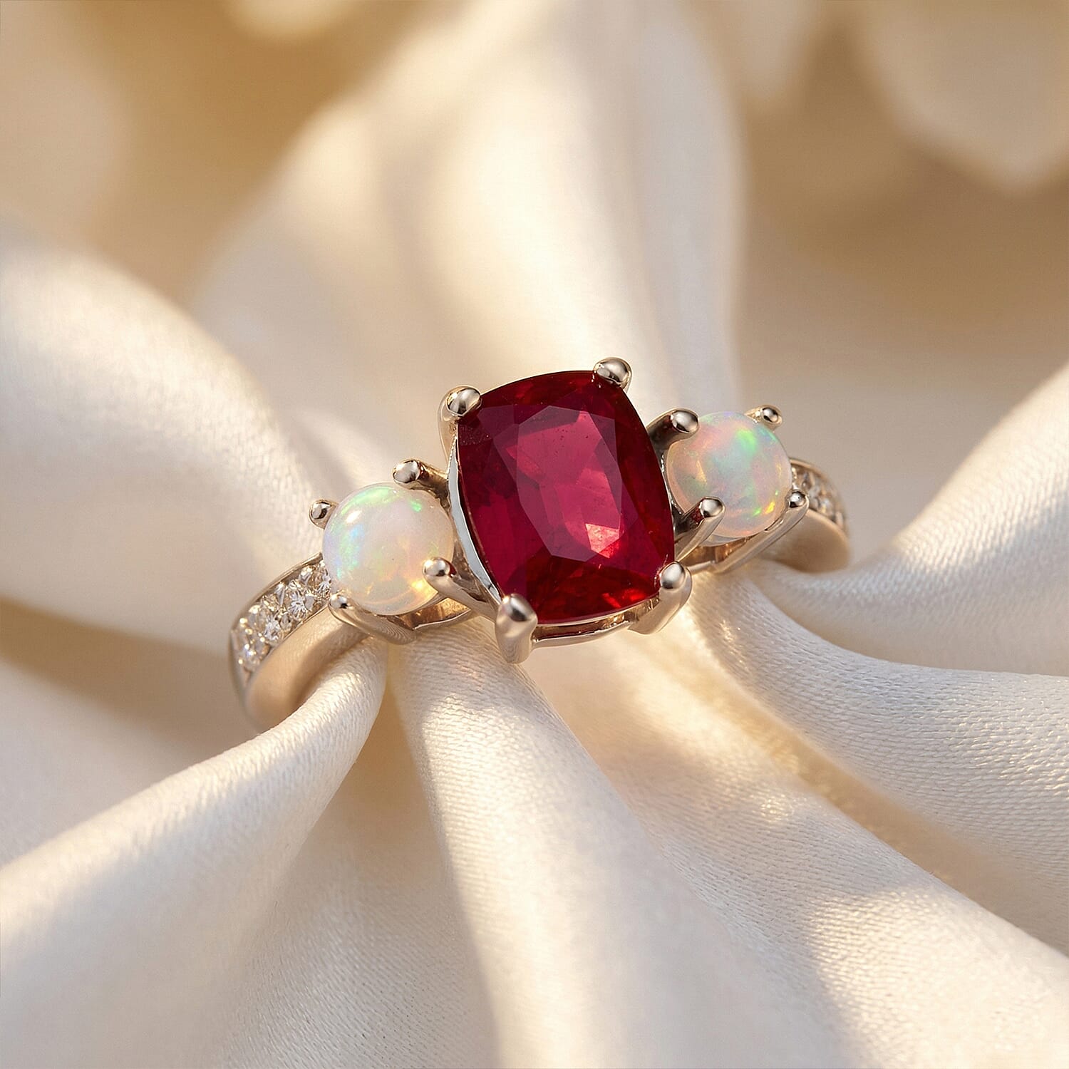Niassa Ruby (FF) and Multi Gemstone 2.65 ctw Ring in Platinum Over Sterling Silver (Size 10.0)