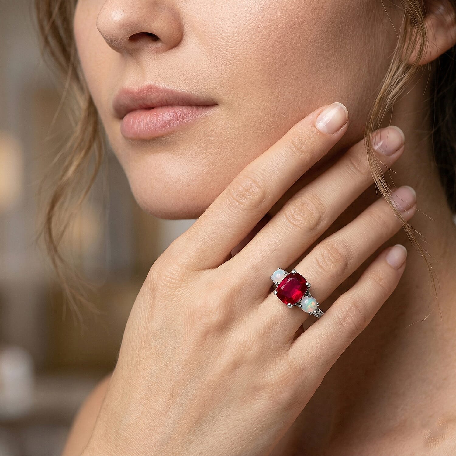 Niassa Ruby (FF) and Multi Gemstone 2.65 ctw Ring in Platinum Over Sterling Silver (Size 10.0)