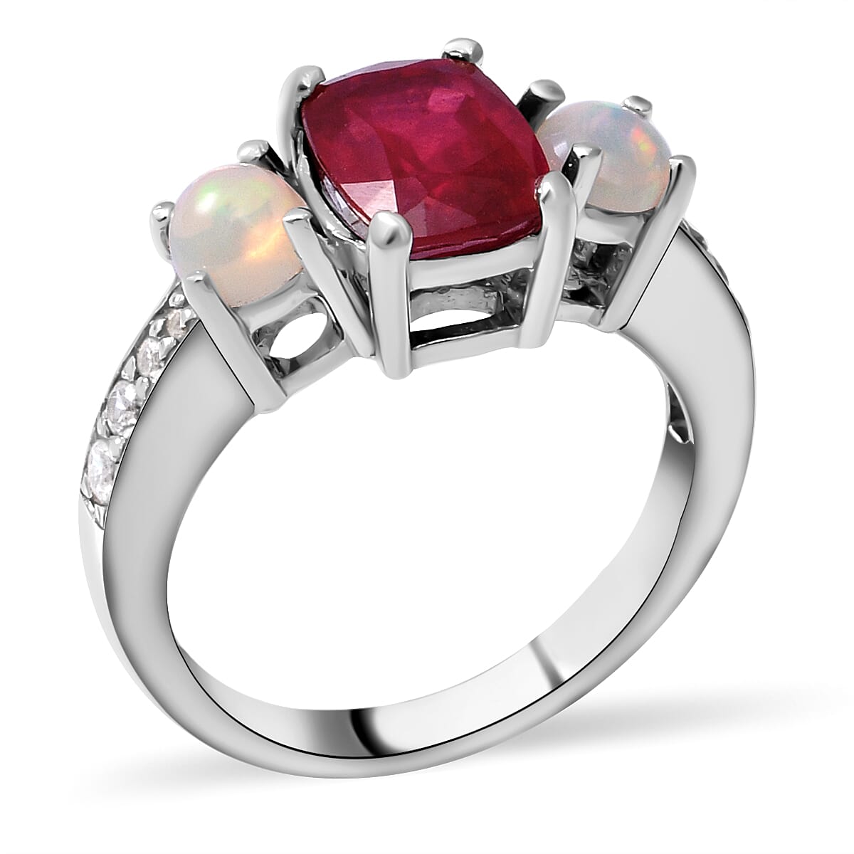 Niassa Ruby (FF) and Multi Gemstone 2.65 ctw Ring in Platinum Over Sterling Silver (Size 10.0)