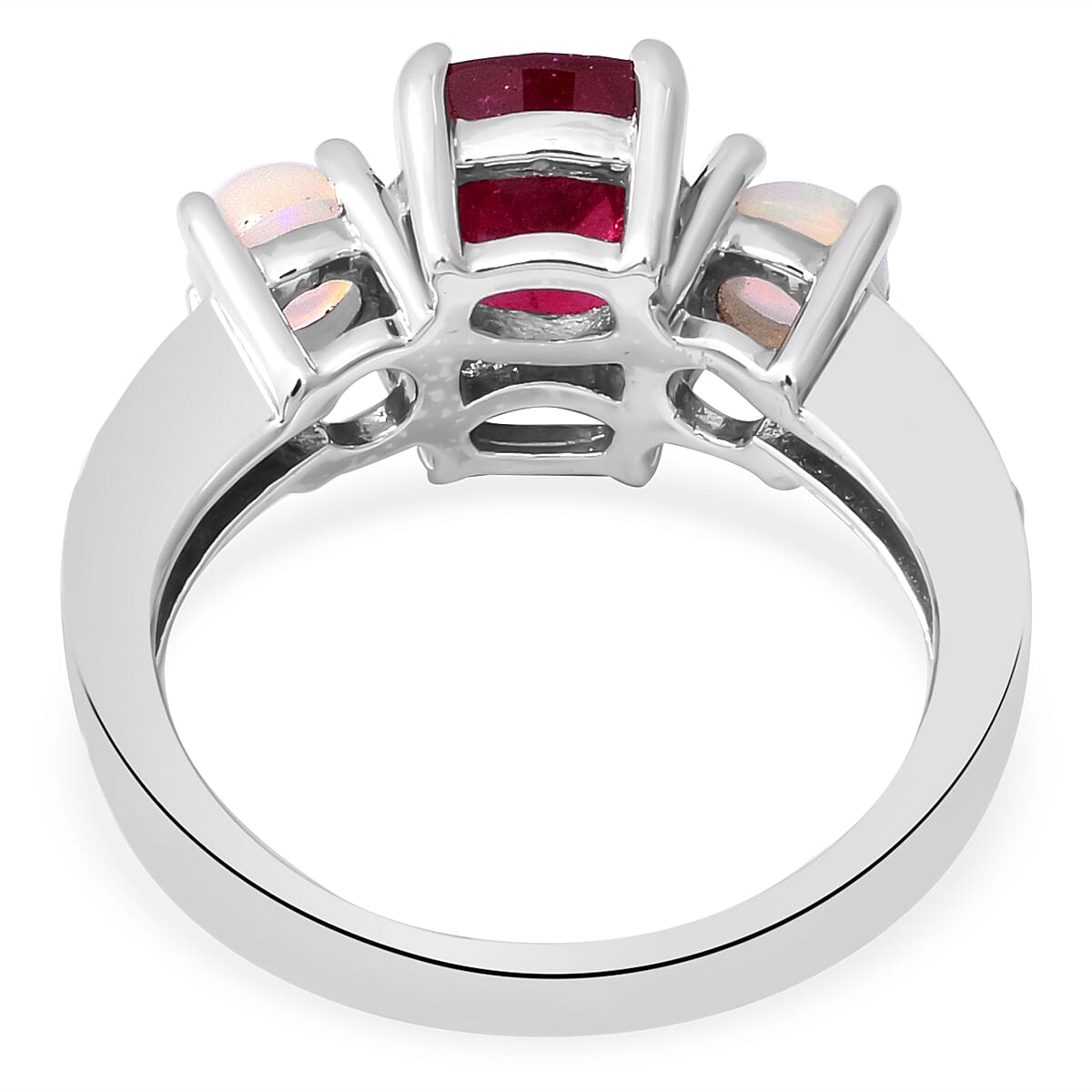 Niassa Ruby (FF) and Multi Gemstone 2.65 ctw Ring in Platinum Over Sterling Silver (Size 10.0)
