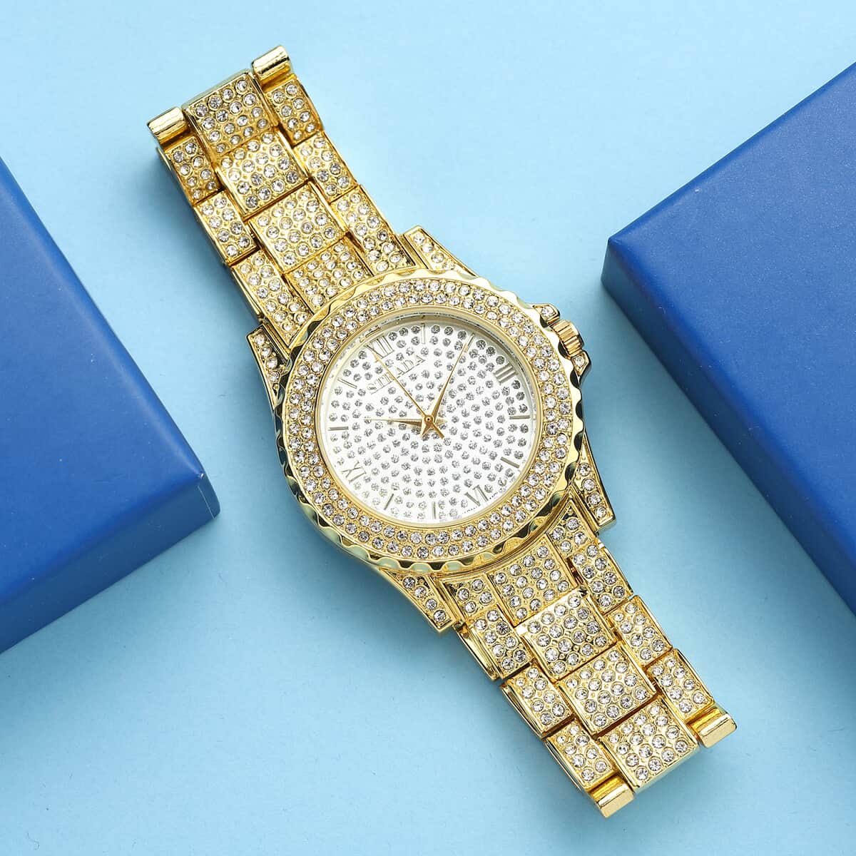 Strada Austrian Crystal Japanese Movement Watch in Goldtone Strap image number 1