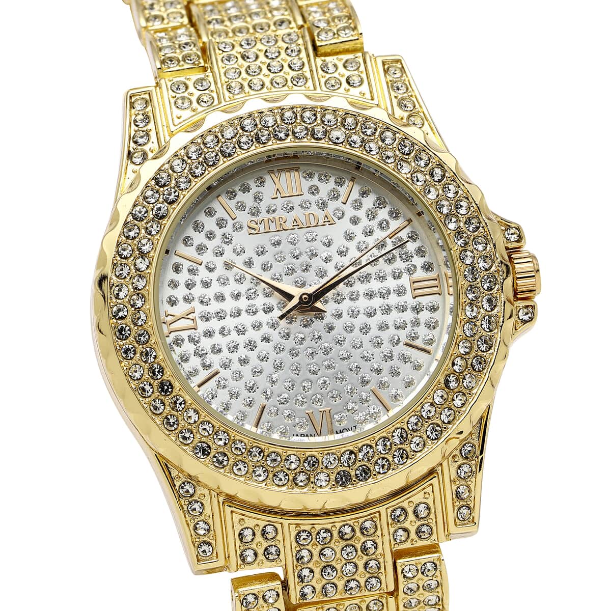 Strada Austrian Crystal Japanese Movement Watch in Goldtone Strap image number 3