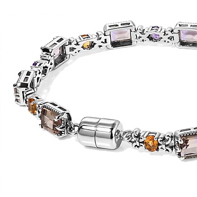 Premium Anahi Ametrine and Multi Gemstone 10.00 ctw Bracelet in Platinum Over Sterling Silver (7.25 In)