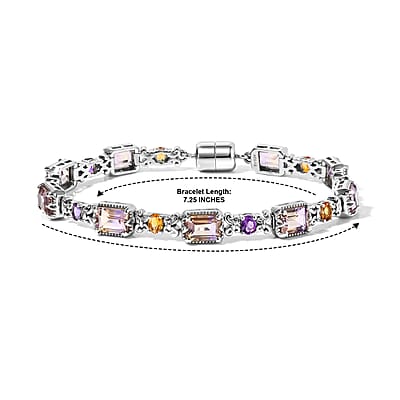Premium Anahi Ametrine and Multi Gemstone 10.00 ctw Bracelet in Platinum Over Sterling Silver (7.25 In)