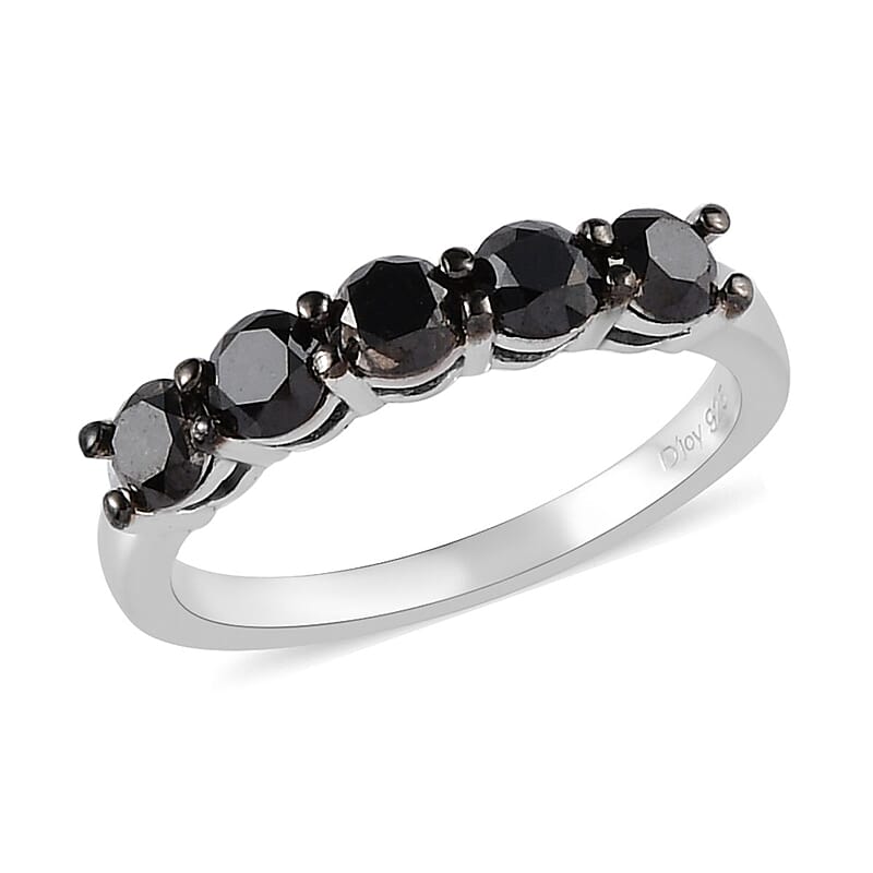 Black Diamond Band Ring in Rhodium and Platinum Over Sterling Silver (Size 10.0) 1.00 ctw