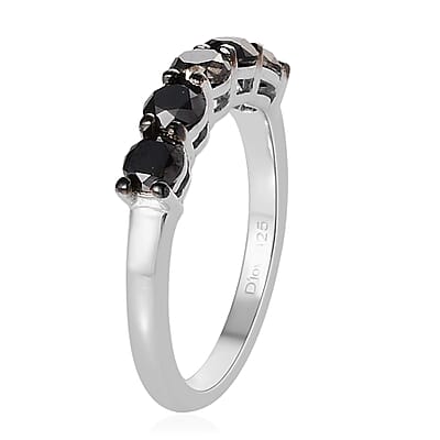 Black Diamond Band Ring in Rhodium and Platinum Over Sterling Silver (Size 10.0) 1.00 ctw