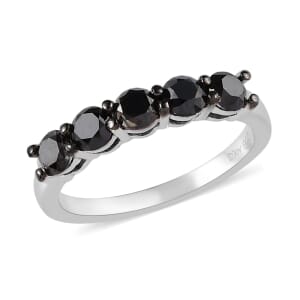 Black Diamond Band Ring in Rhodium and Platinum Over Sterling Silver (Size 6.0) 1.00 ctw