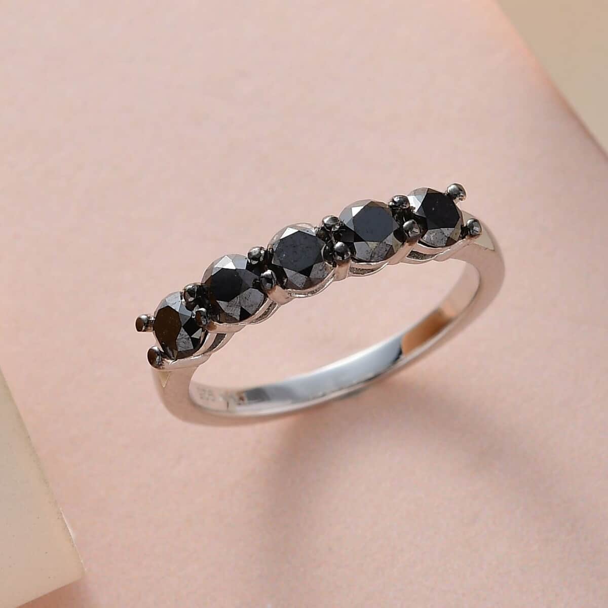 Black Diamond Band Ring in Rhodium and Platinum Over Sterling Silver (Size 6.0) 1.00 ctw image number 1