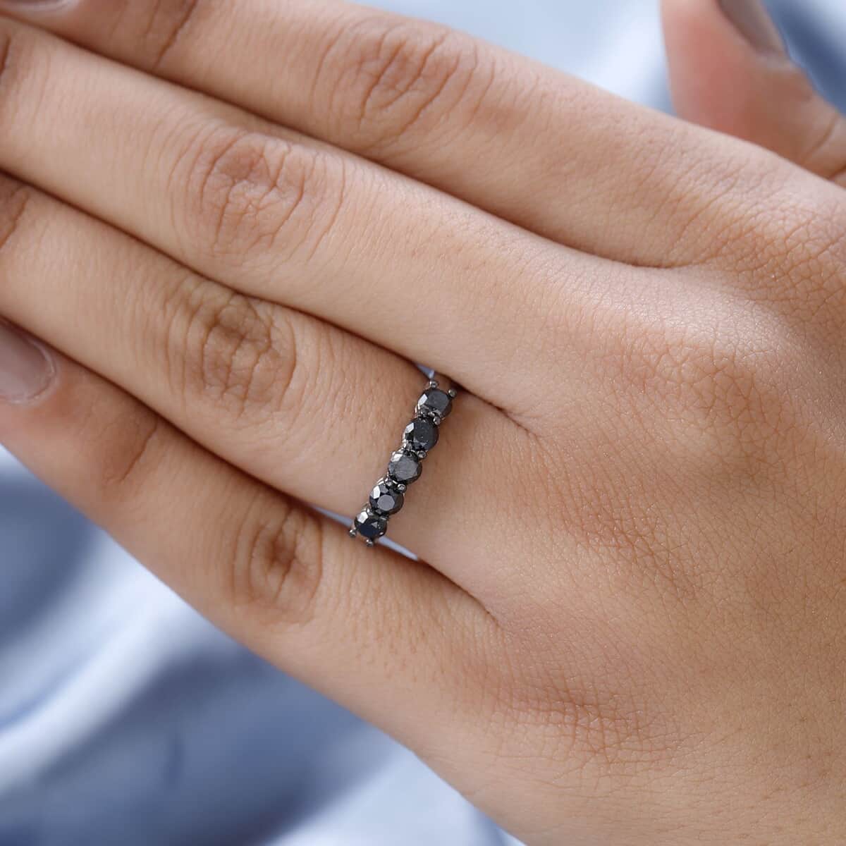 Black Diamond Band Ring in Rhodium and Platinum Over Sterling Silver (Size 6.0) 1.00 ctw image number 2