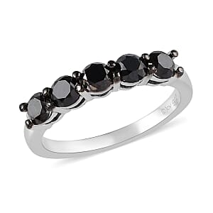 Black Diamond 1.00 ctw Band Ring in Rhodium and Platinum Over Sterling Silver (Size 7.0)