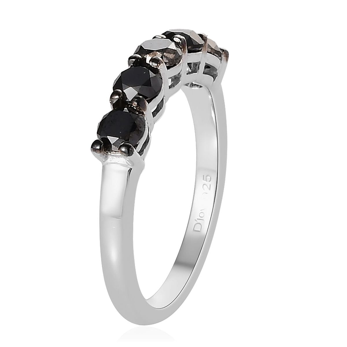 Black Diamond Band Ring in Rhodium and Platinum Over Sterling Silver (Size 7.0) 1.00 ctw image number 3