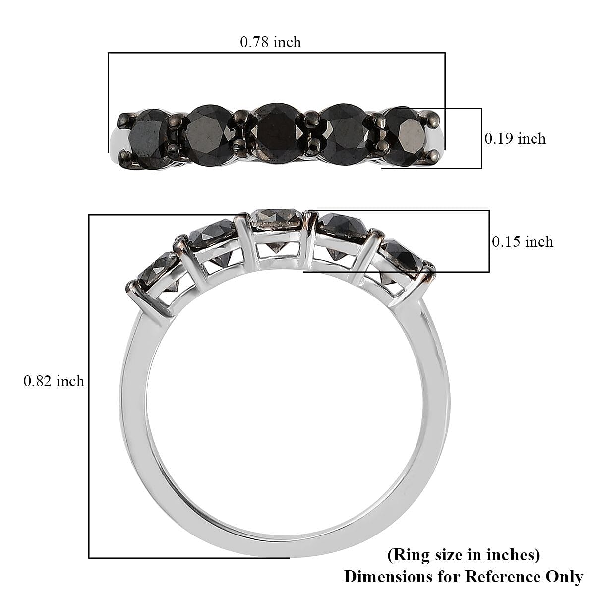 Black Diamond Band Ring in Rhodium and Platinum Over Sterling Silver (Size 8.0) 1.00 ctw image number 5