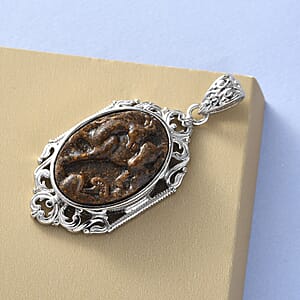 Freshened Tiger Eye Pendant without Chain in Platinum Over Copper with Magnet 10.00 ctw