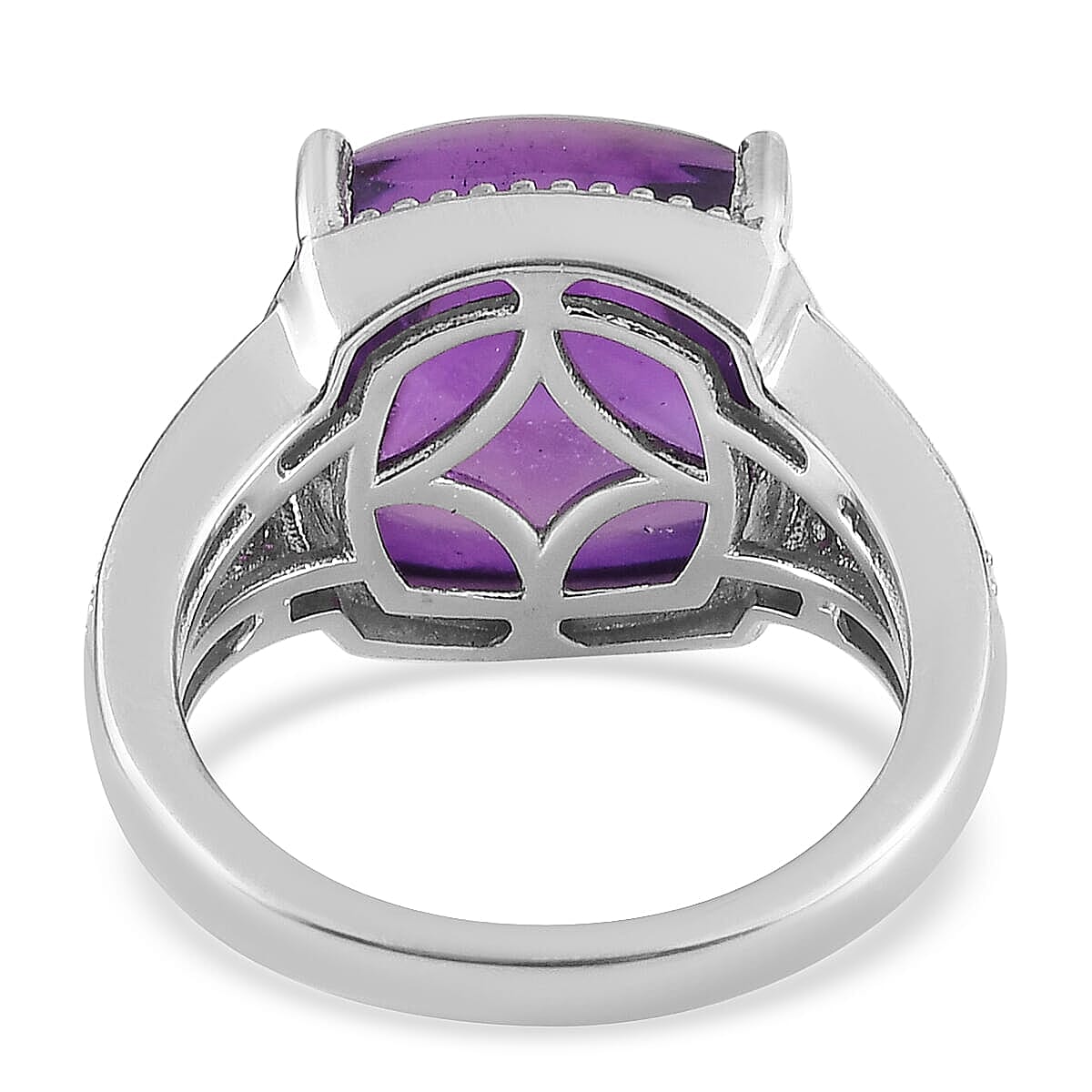 Sugarloaf Cut Amethyst and Natural White Zircon Ring in Platinum Over Sterling Silver (Size 10.0) 11.50 ctw