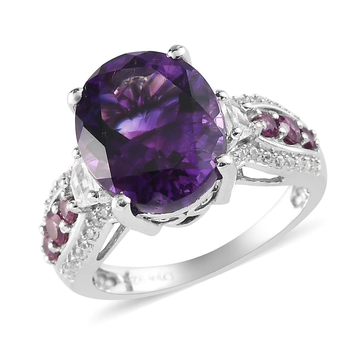Moroccan Amethyst and Multi Gemstone Ring in Platinum Over Sterling Silver 5.70 ctw image number 0