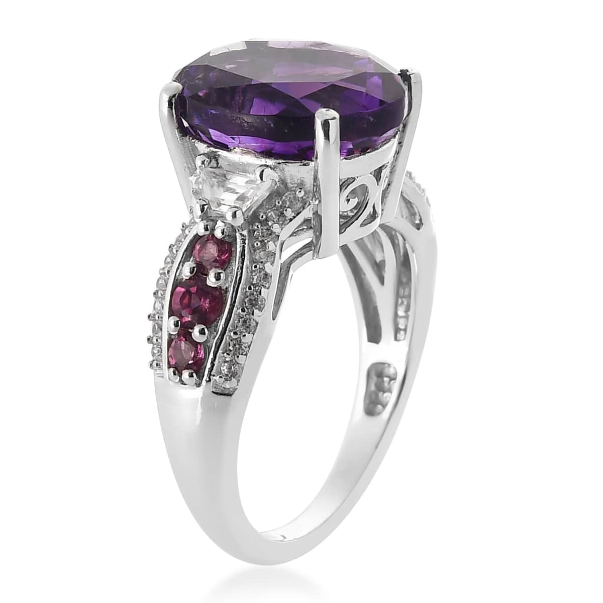 Moroccan Amethyst and Multi Gemstone Ring in Platinum Over Sterling Silver 5.70 ctw image number 3