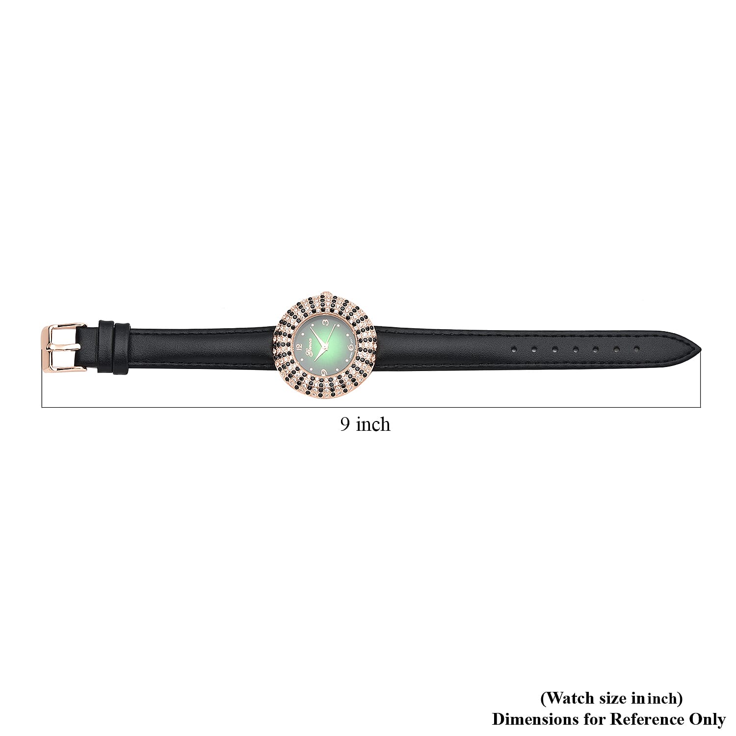 Genoa Thai Black Spinel and Simulated Diamond Miyota Japanese Movement Halo Watch in Rosetone with Black Genuine Leather Strap 4.00 ctw