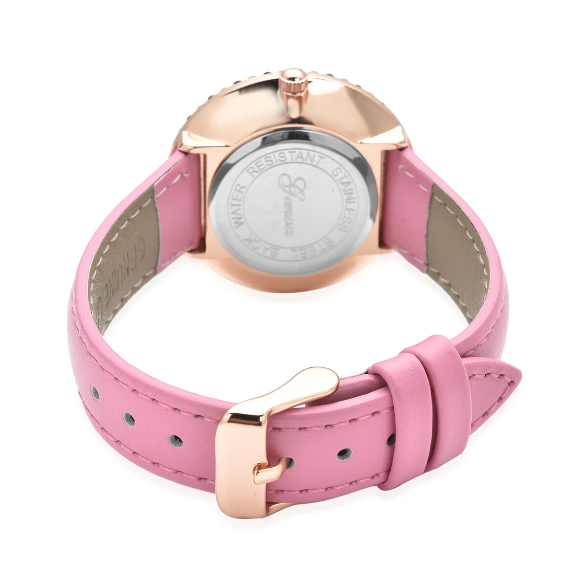 Genoa Thai Black Spinel and Simulated Diamond Miyota Japanese Movement Halo Watch in Rosetone with Pink Genuine Leather Strap 4.00 ctw image number 5