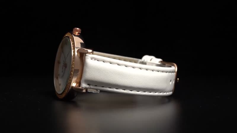STRADA Simulated Yellow Diamond Japanese Movement Watch in Rosetone with White Faux Leather Strap 0.50 ctw