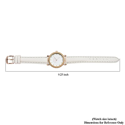 Strada Simulated Yellow Diamond Japanese Movement Watch in Rosetone with White Faux Leather Strap 0.50 ctw