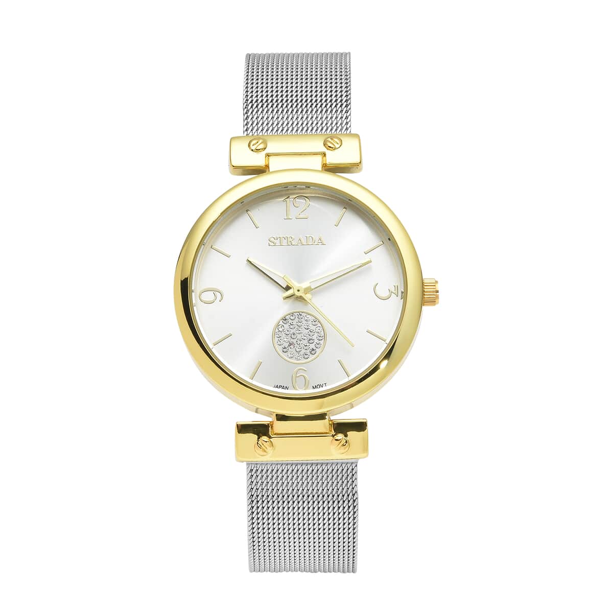 STRADA Austrian Crystal Japanese Movement Watch in Goldtone with Stainless Steel Mesh Strap image number 0