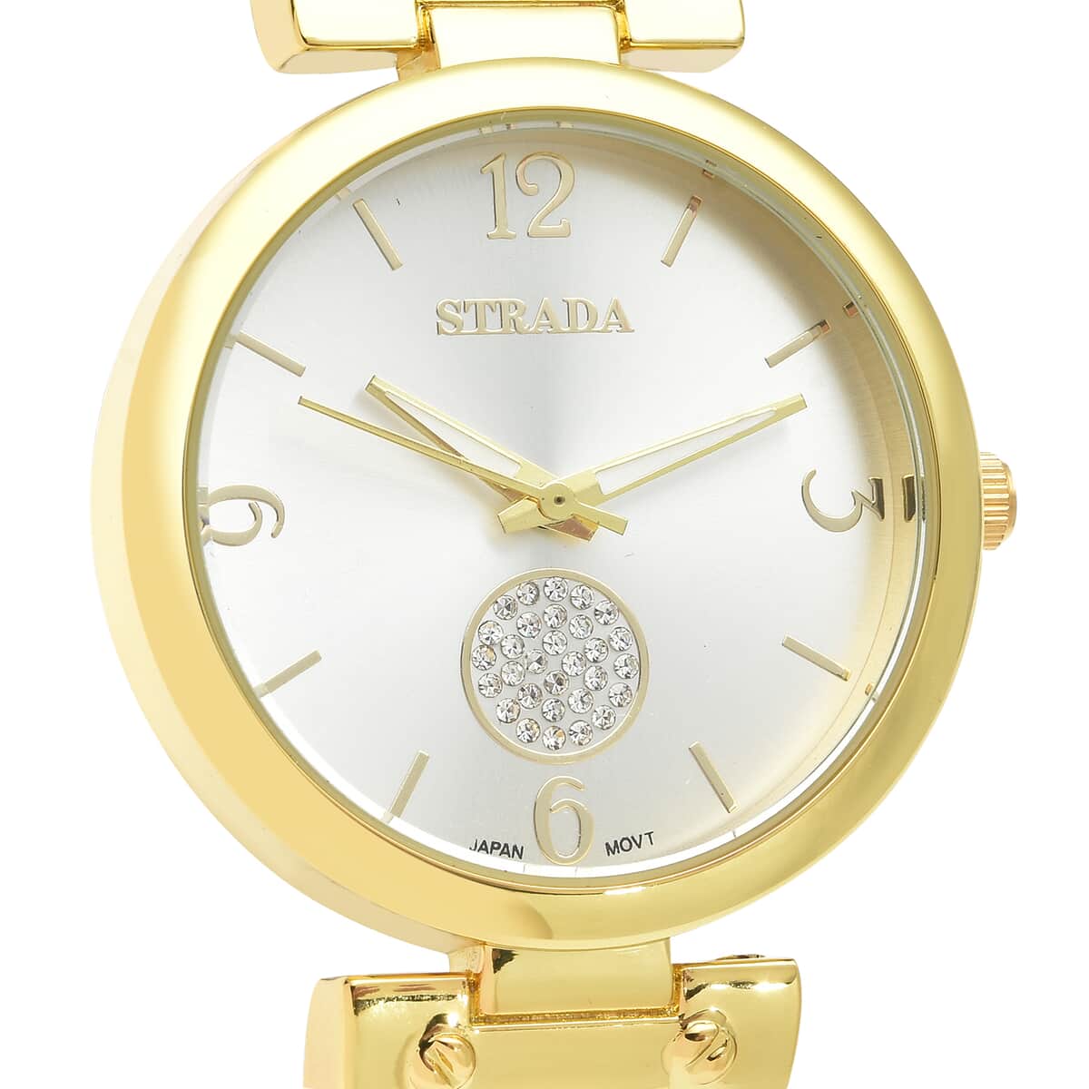 STRADA Austrian Crystal Japanese Movement Watch in Goldtone with Stainless Steel Mesh Strap image number 3