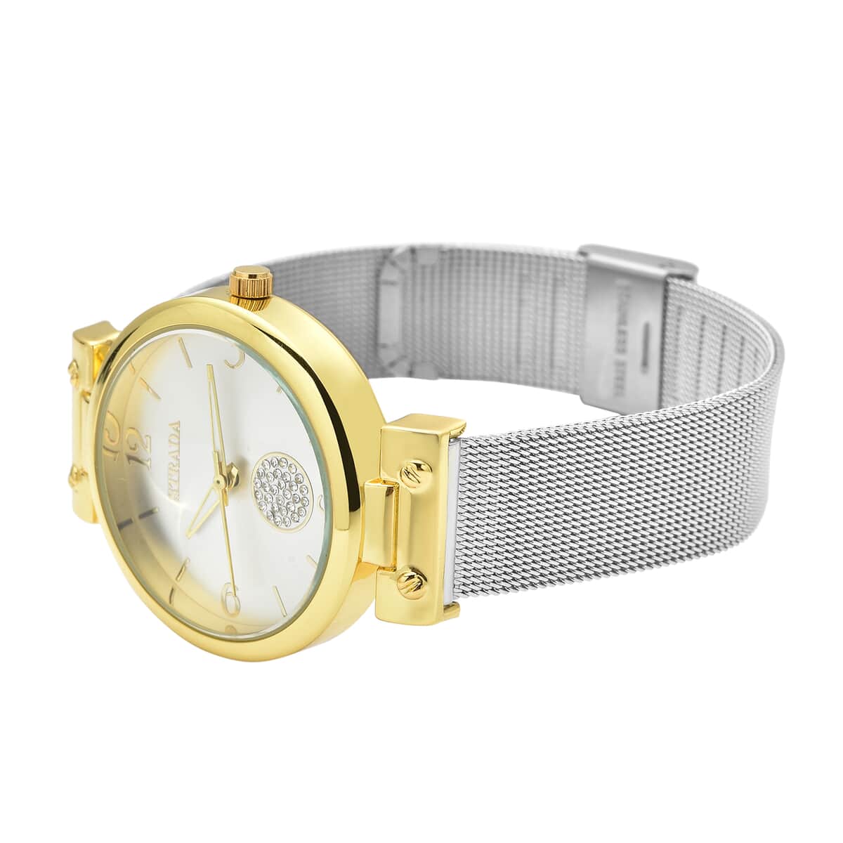 STRADA Austrian Crystal Japanese Movement Watch in Goldtone with Stainless Steel Mesh Strap image number 4